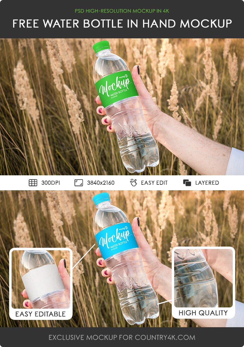 Free Water Bottle in Hand MockUp