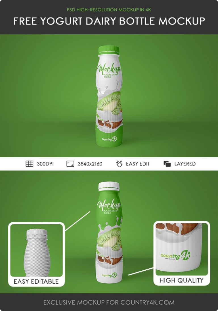 Download Free Yogurt Dairy Bottle MockUp - Counrty4k