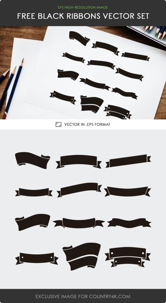 Free Black Ribbons Vector Set - Country4k