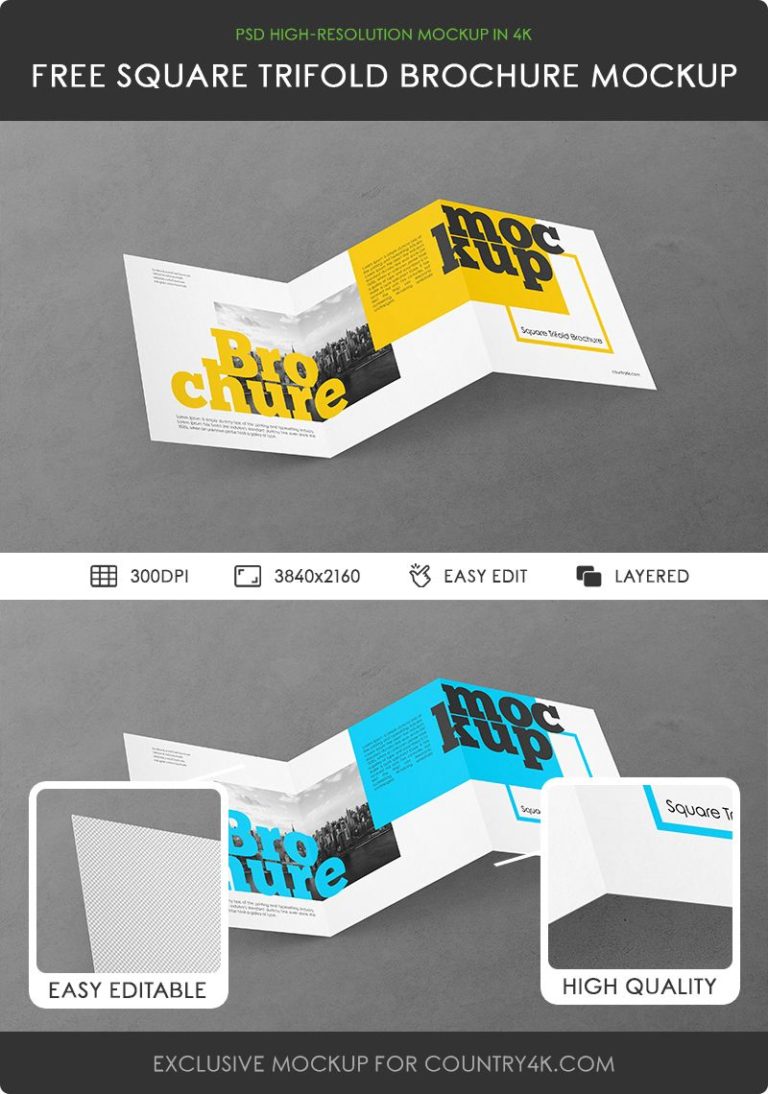 Free Square Trifold Brochure MockUp - Country4k