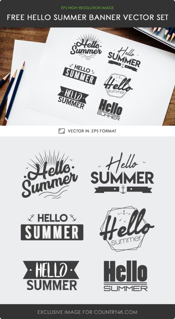 Free Hello Summer Banner Vector Set - Country4k