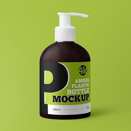 Free Amber Plastic Bottle with Pump MockUp