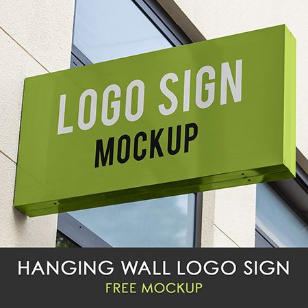 Free Hanging Wall Logo Sign Mockup