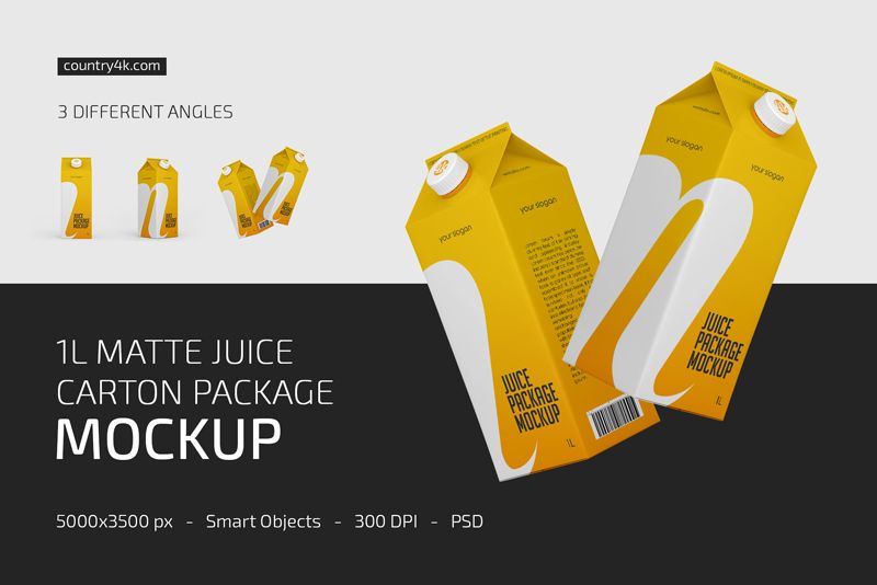 1L Matte Juice Carton Package Mockup Set 1