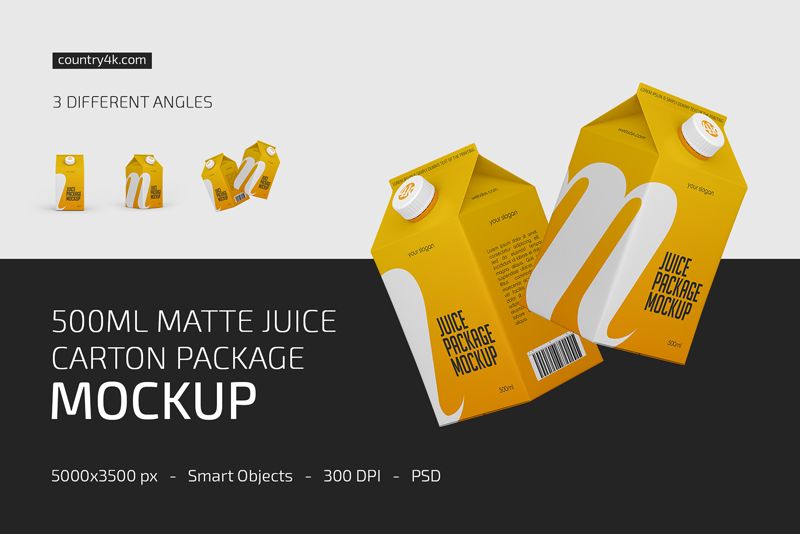 500ml Matte Juice Carton Package Mockup Set 1