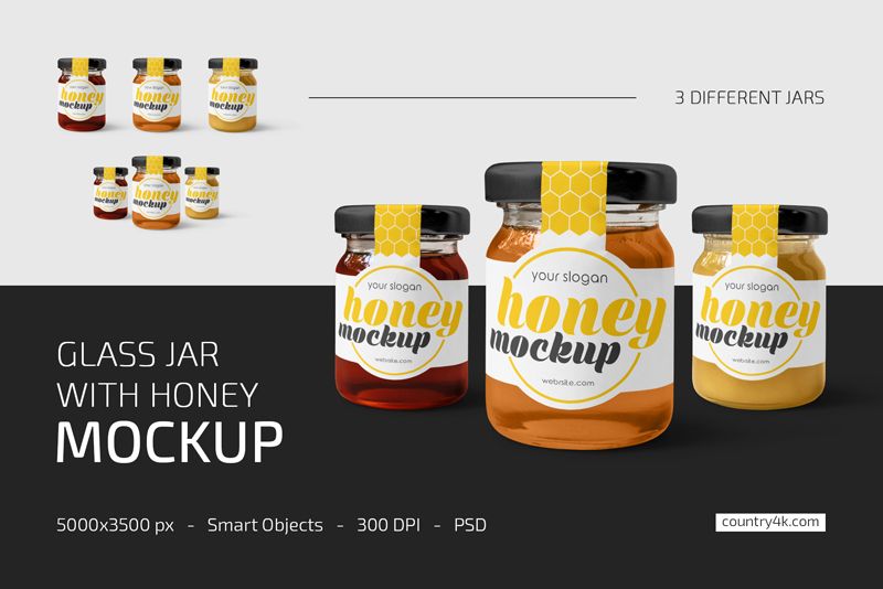 Glass Jar with Honey Mockup Set 1