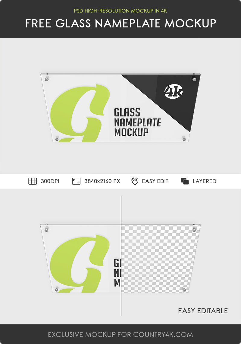 Free Glass Nameplate Mockup