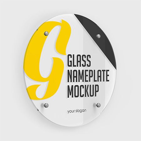 Round Glass Nameplate Mockup Set