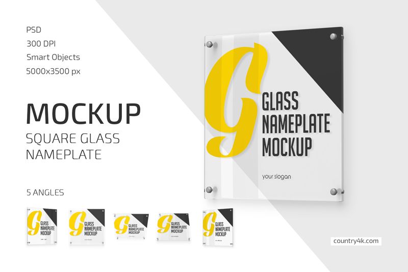 Square Glass Nameplate Mockup Set 1