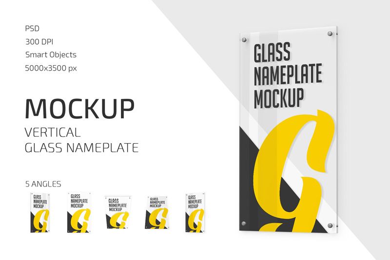 Vertical Glass Nameplate Mockup Set 1