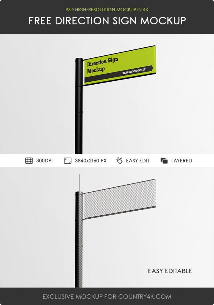 Free Direction Sign Mockup - Country4k