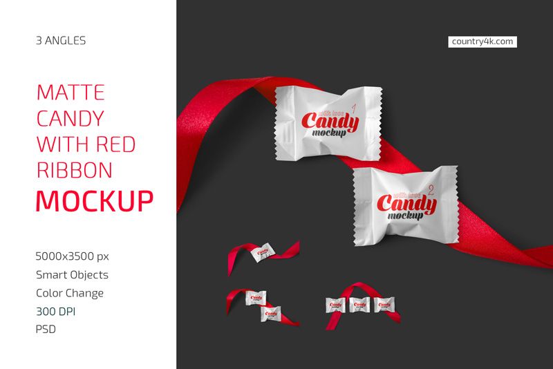 Matte Candy with Red Ribbon Mockup Set 1