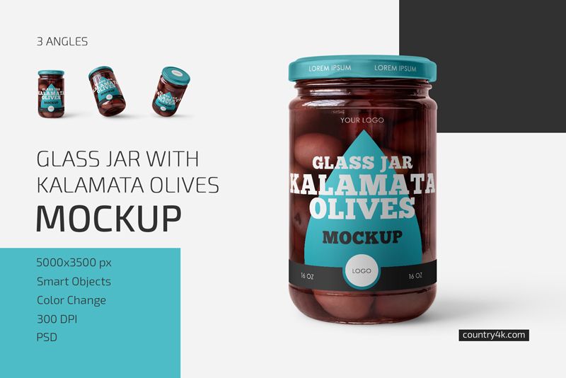 Glass Jar with Kalamata Olives Mockup Set 1