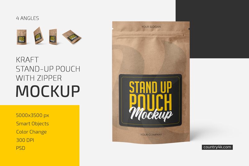Kraft Stand-Up Pouch with Zipper Mockup Set 1