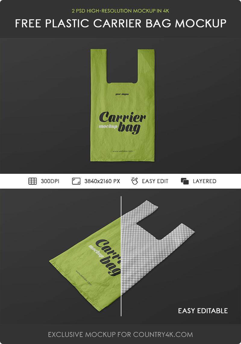 2 Free Plastic Carrier Bag Mockups