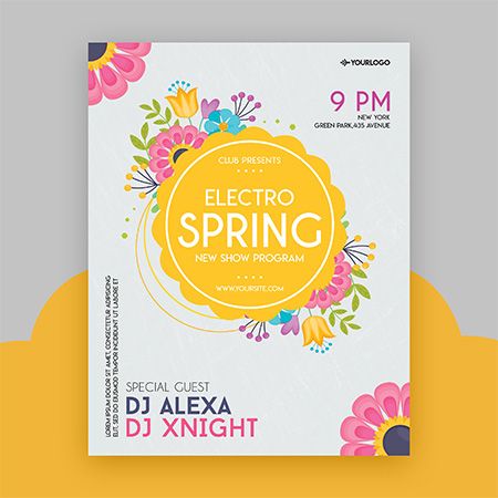 Free Electro Spring Party Flyer PSD Template