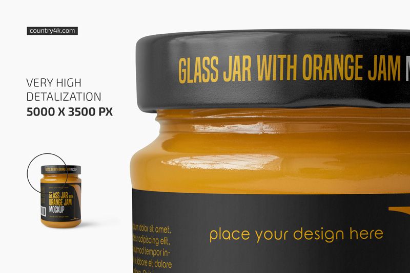 Glass Jar with Orange Jam Mockup Set 3