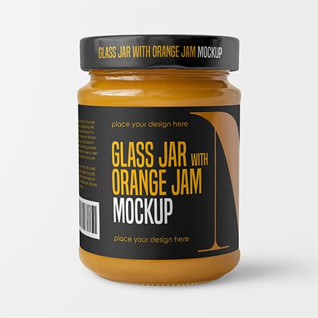 Glass Jar with Orange Jam Mockup Set