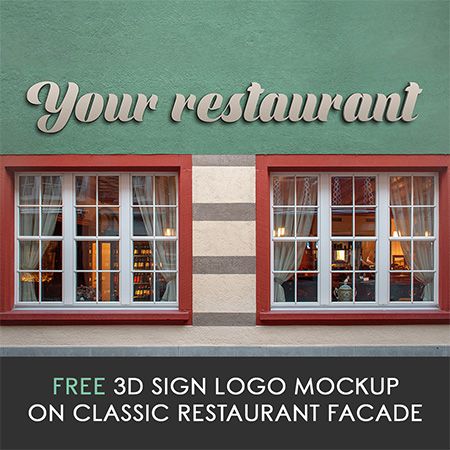 Free 3d Sign Logo Mockup on Classic Restaurant Facade
