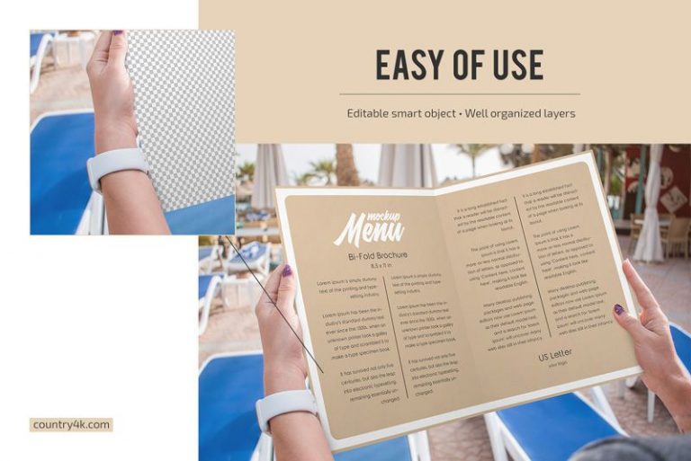 BiFold Brochure Restaurant Menu Mockup Set Counrty4k