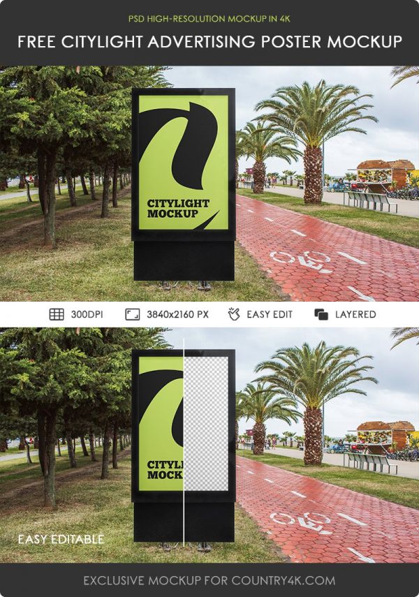 Free Citylight Advertising Poster Mockup Counrty4k