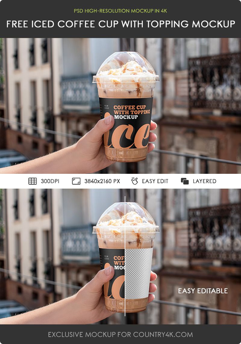 Free Iced Coffee Cup with Topping Mockup