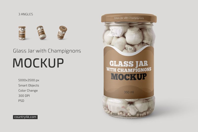 Glass Jar with Champignons Mockup Set 1