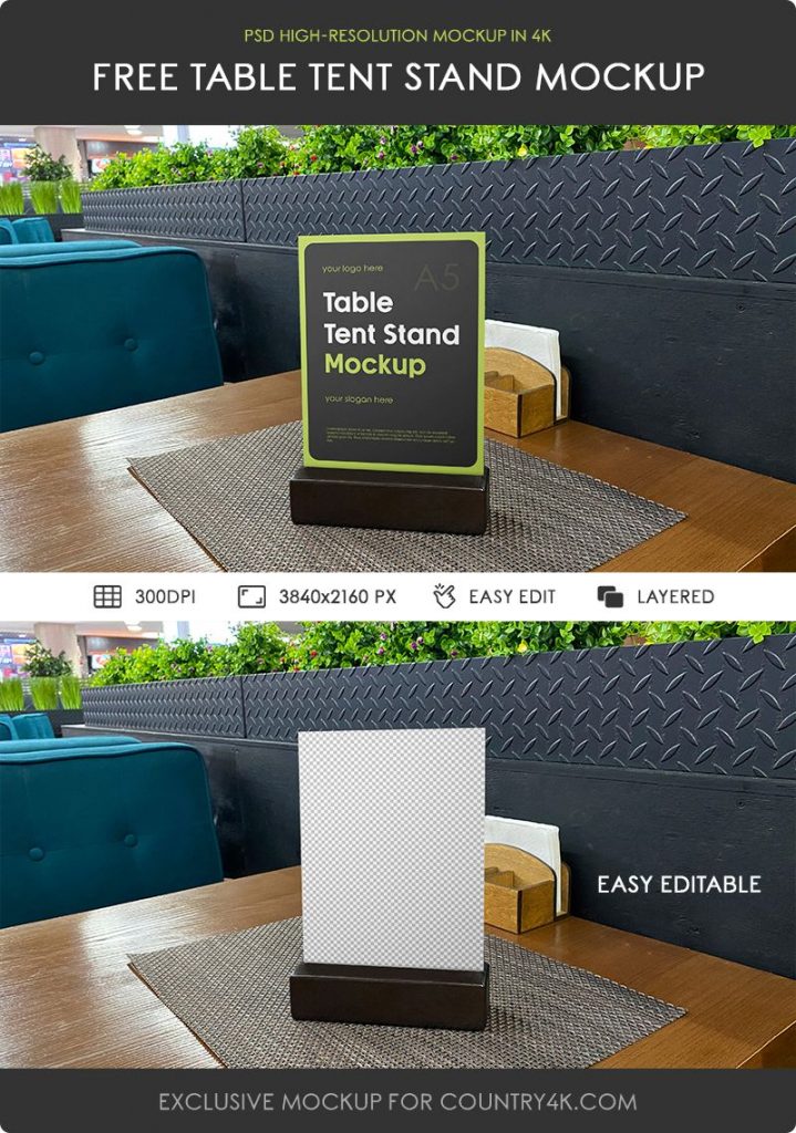 Free Table Tent Stand Mockup Country4k
