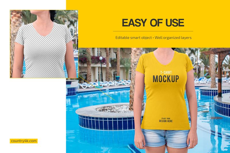Women's Slim-Fit V-Neck T-Shirt Mockup Set 3