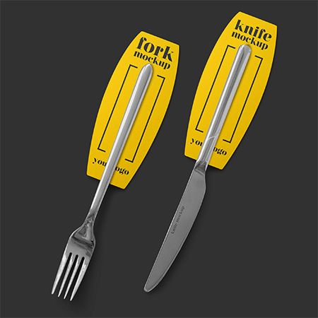Fork and Knife with Label Mockup