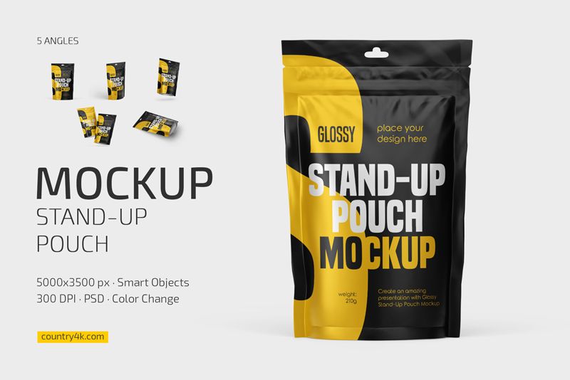Glossy Stand-Up Pouch Mockup Set 1