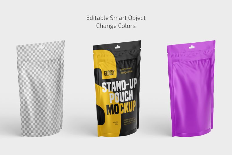 Glossy Stand-Up Pouch Mockup Set 2