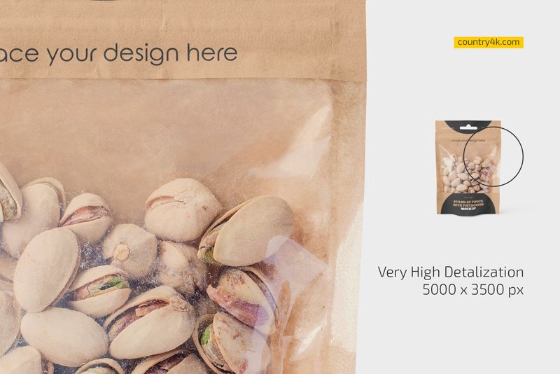 Kraft Stand-Up Pouch with Pistachios Mockup 3