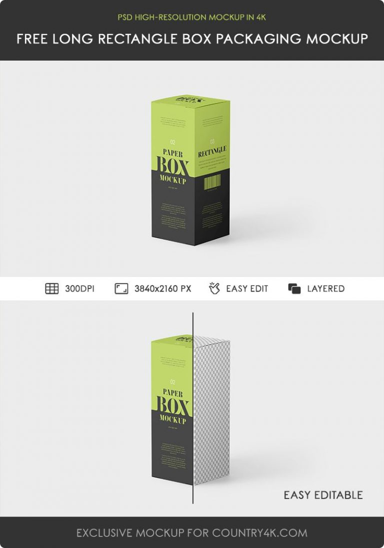 Free Long Rectangle Box Packaging Mockup - Country4k