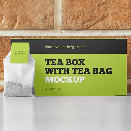 Free Tea Box with Tea Bag Mockup