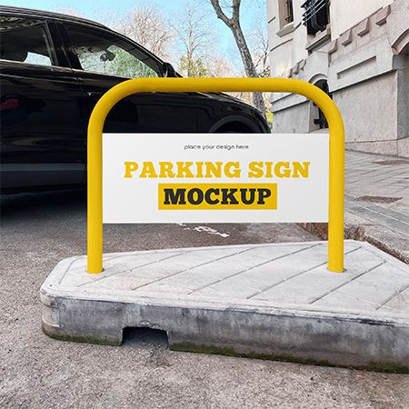 Free Parking Sign Mockup in Outdoor Advertising