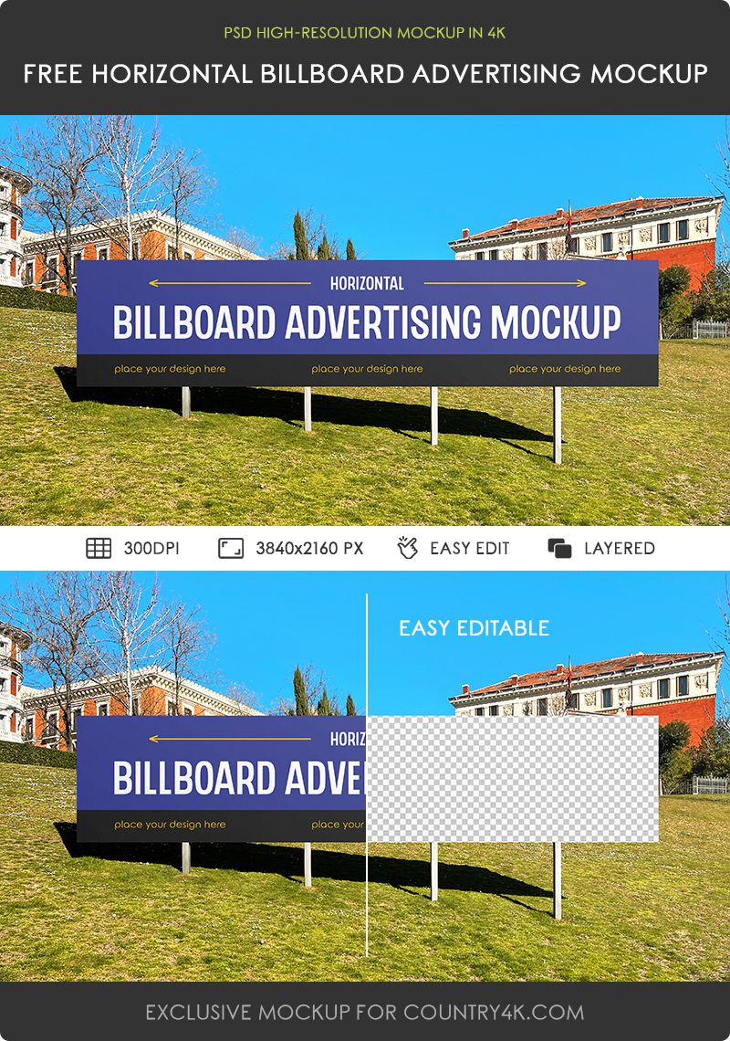 Preview mockup 2 free horizontal billboard advertising mockup