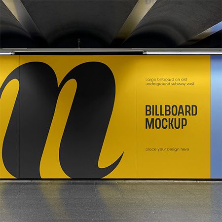 Preview mockup small free large billboard on underground subway wall mockup