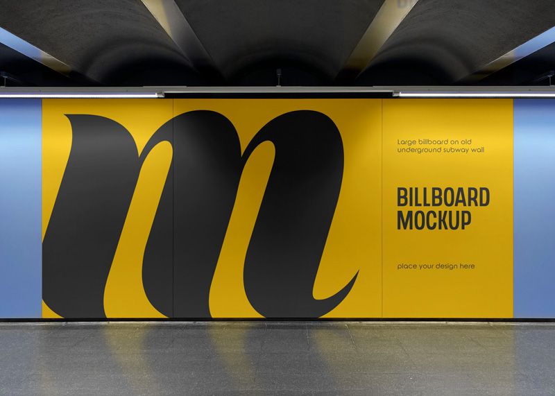 Large billboard on old underground subway wall 1 free large billboard on underground subway wall mockup