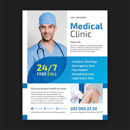 Preview mockup small free medical clinic flyer psd template