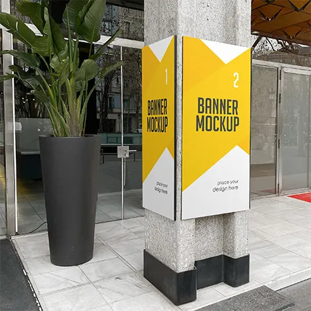 Preview mockup small free banner advertising on cement pole mockup