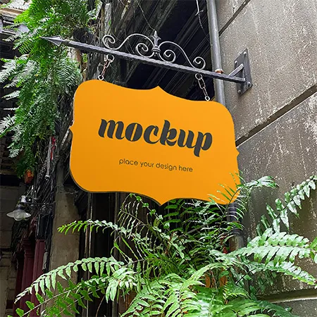 Preview mockup small free cafe sign logo mockup with plants