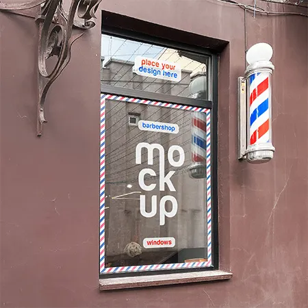 Preview mockup small free barbershop windows mockup