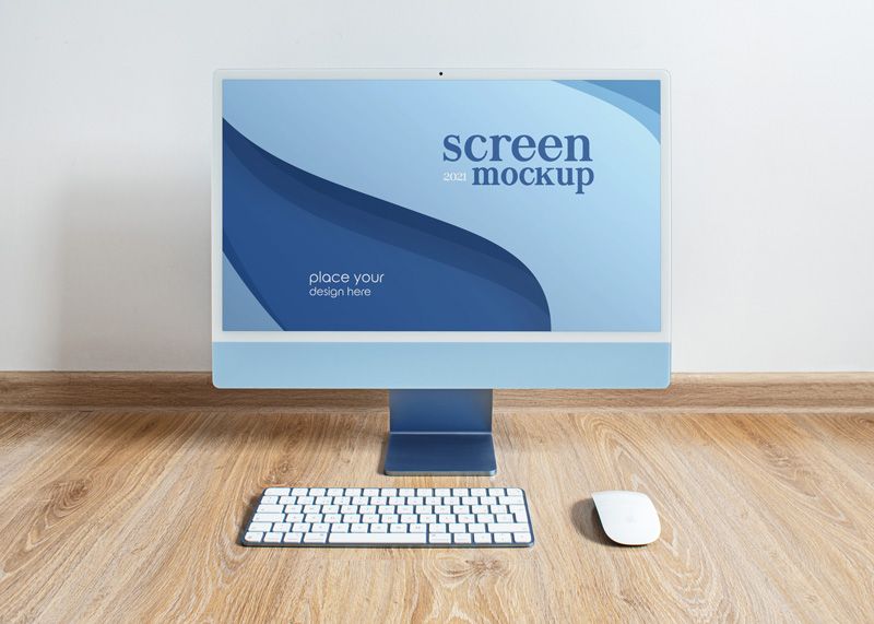 Preview computer desktop screen 1 free imac 2021 blue mockup