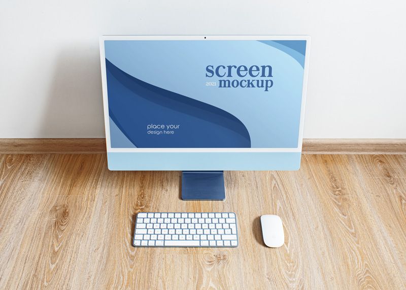 Preview computer desktop screen 2 free imac 2021 blue mockup