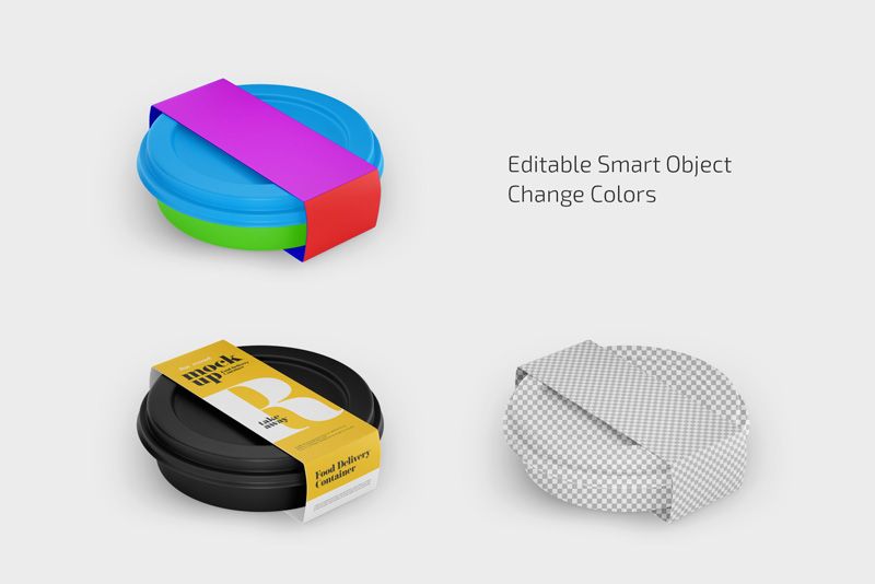 Preview 2 flat round food delivery container mockup set