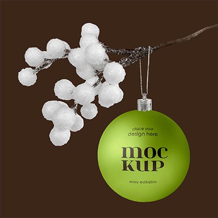 Preview mockup small christmas ball hanging on a twig free mockup psd