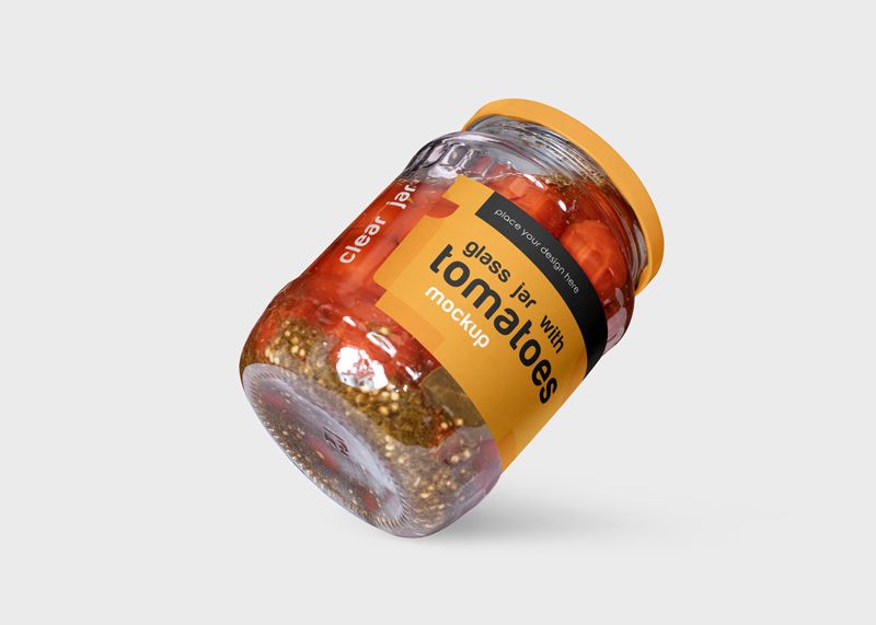 Clear glass jar with tomatoes 2 free clear glass jar with tomatoes mockup
