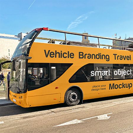 Preview mockup small free vehicle branding travel coach bus mockup