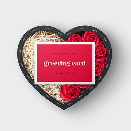 Preview mockup small heart shaped box with greeting card 3 free mockups psd